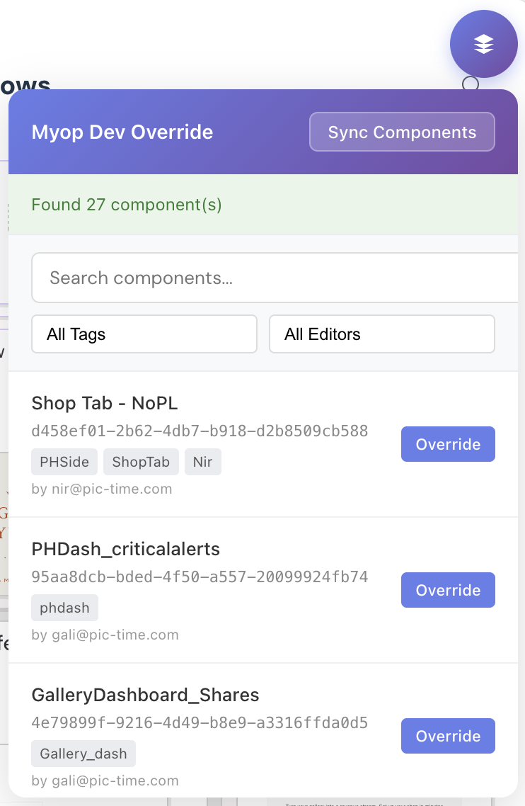 Dashboard Sync Panel